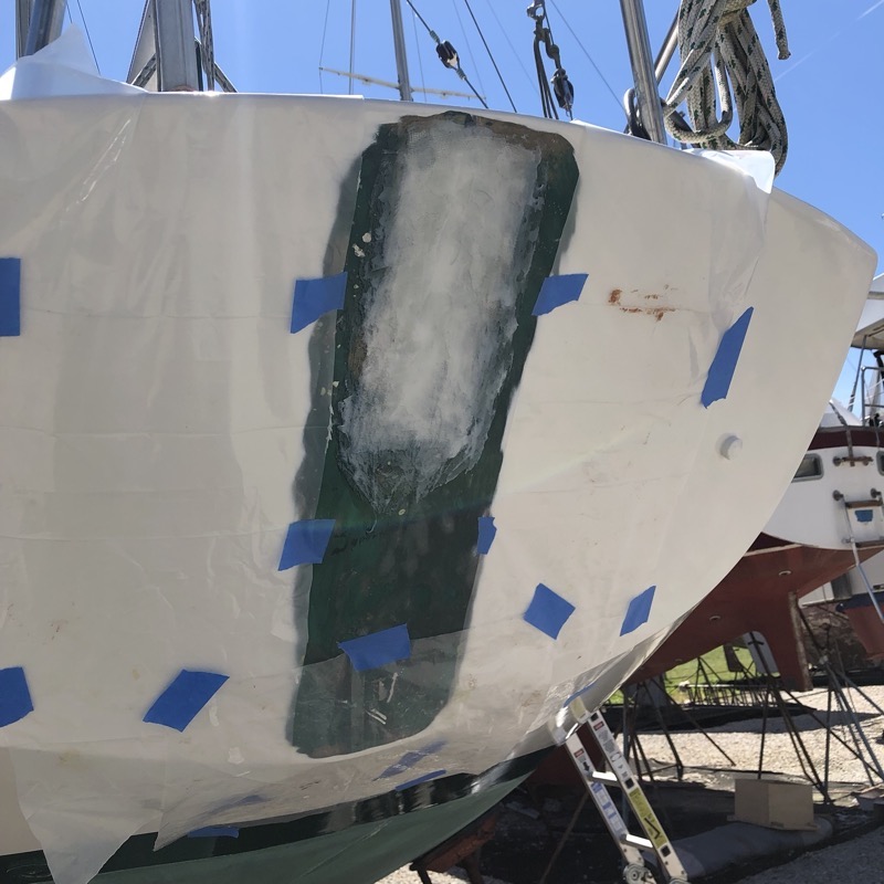 Transom after repair with fiberglass cloth and epoxy