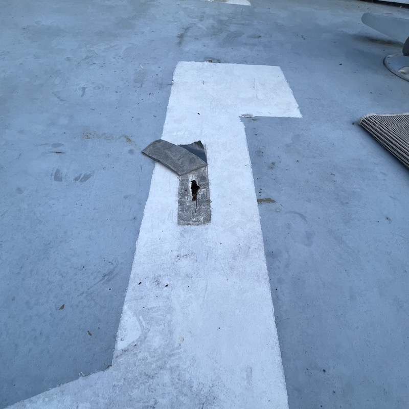 Closeup of damaged fiberglass deck