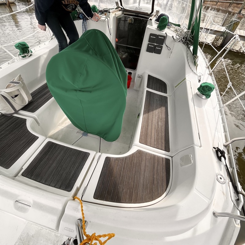 Existing teak-covered cockpit seats