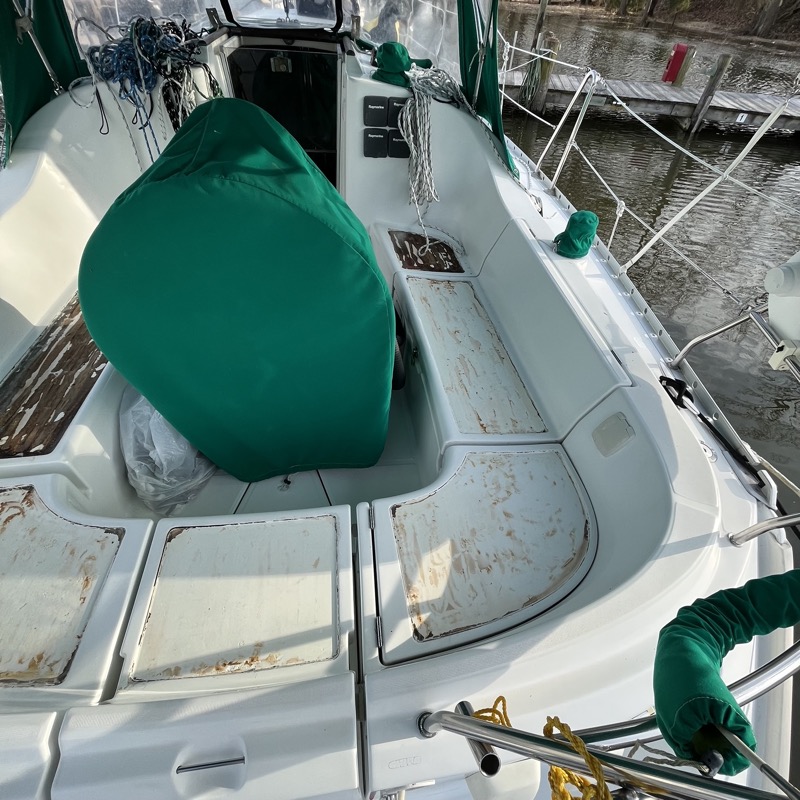 Cockpit with most of the teak removed